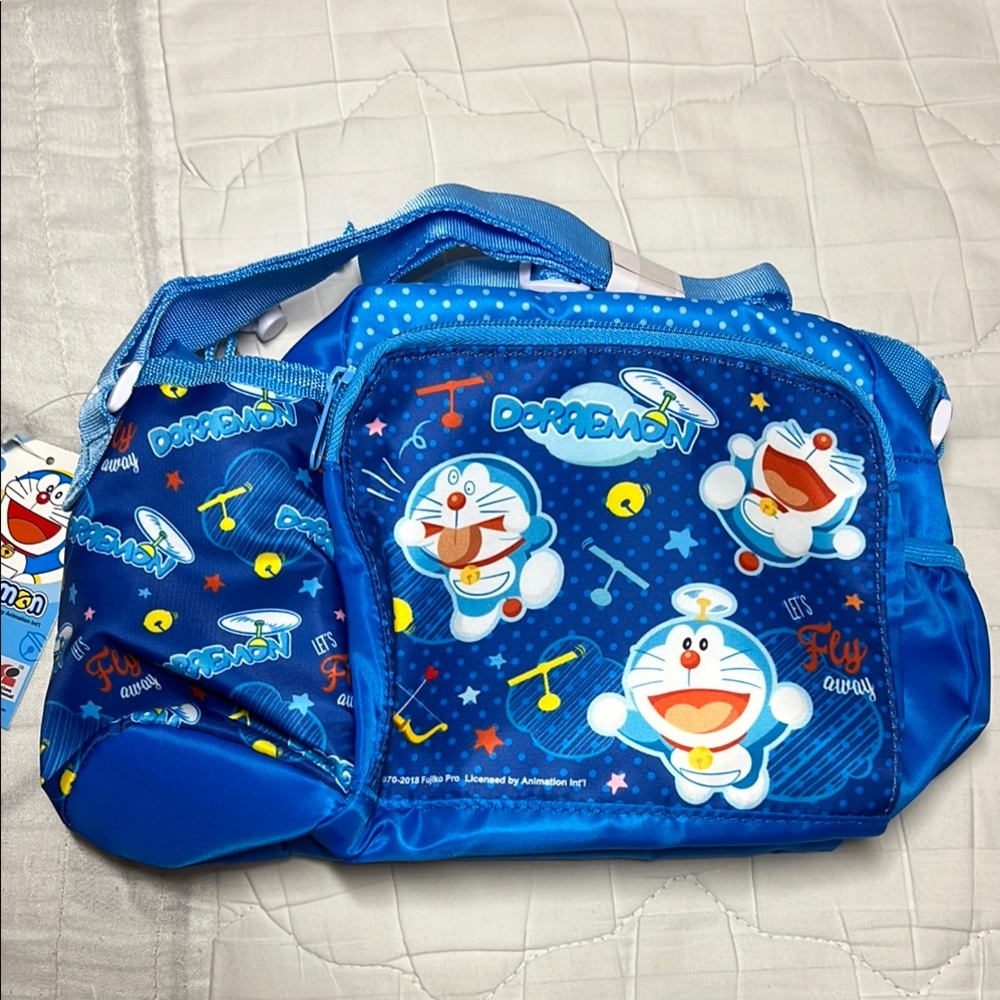 New Blue Crossbody Bag with Doraemon Print